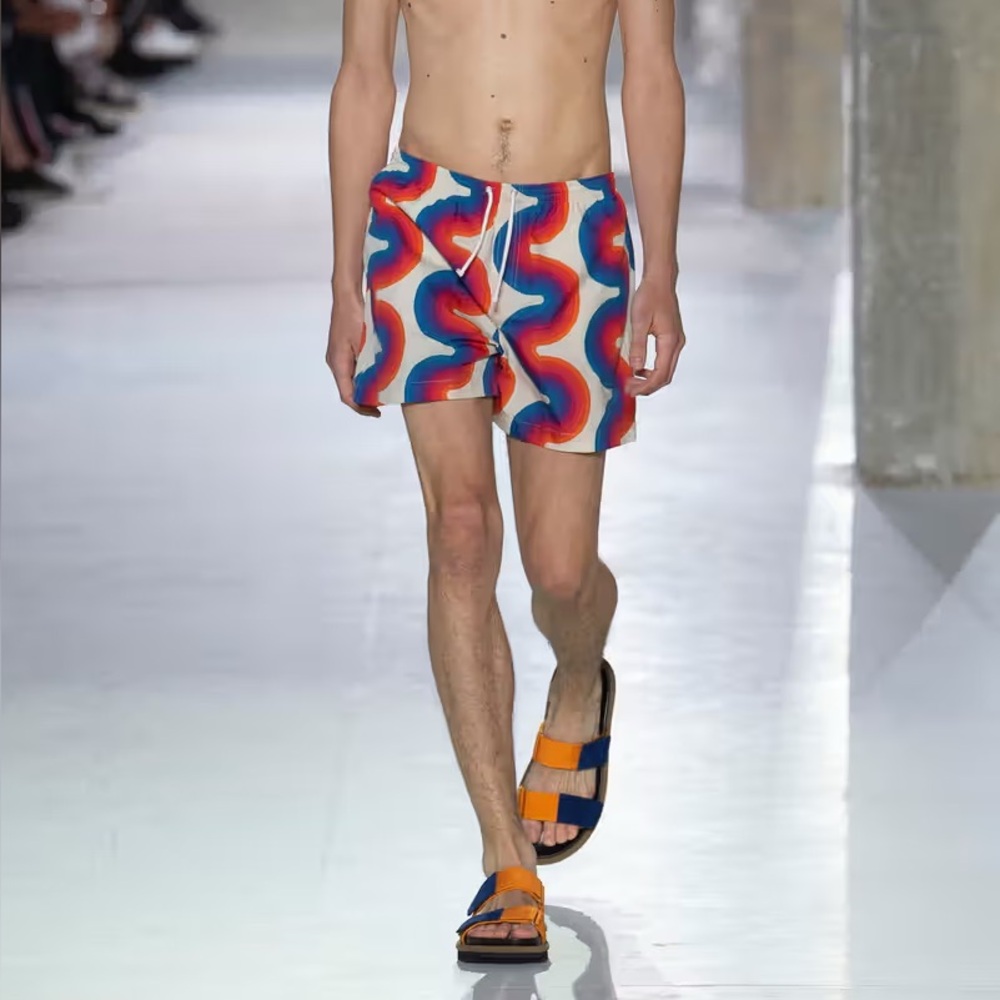 DRIES VAN NOTEN Swim Shorts in White/Red/Blue | Size M
